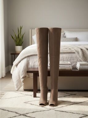 Charlotte Russe Taupe Over-the-Knee Peep-Toe Boots